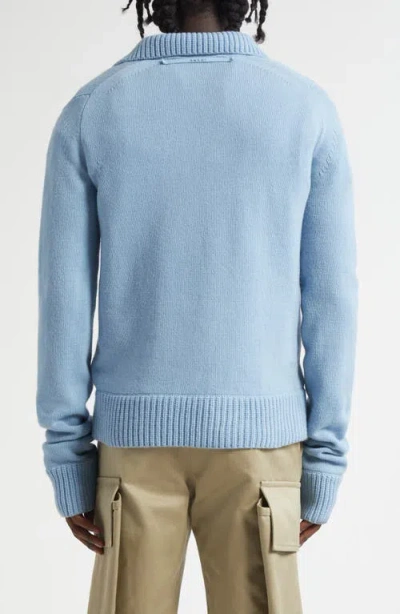 Sacai Light Blue Wool Polo Sweater In Blue