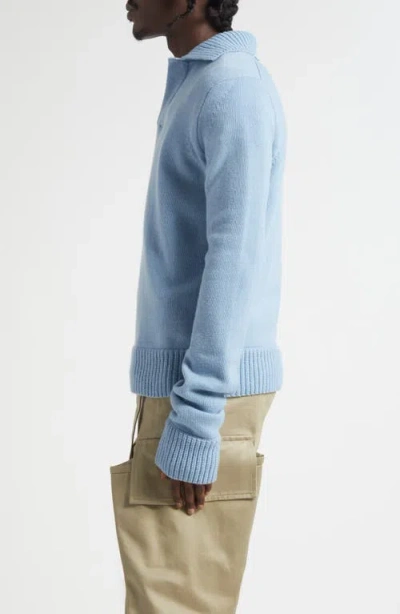 Sacai Light Blue Wool Polo Sweater In Blue