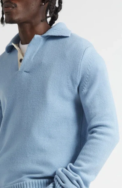 Sacai Light Blue Wool Polo Sweater In Blue