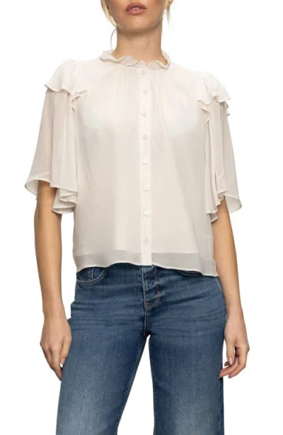 Sanctuary Deja Vu Ruffle Flutter Sleeve Button-up Shirt In White