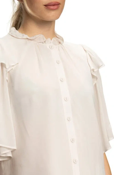 Sanctuary Deja Vu Ruffle Flutter Sleeve Button-up Shirt In White