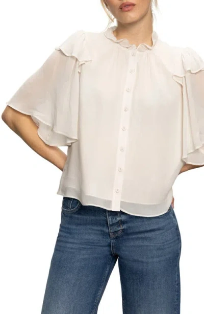 Sanctuary Deja Vu Ruffle Flutter Sleeve Button-up Shirt In White