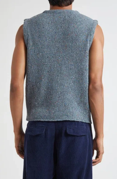 Erl Sleeveless V Neck Knit Vest With Texture In Blue