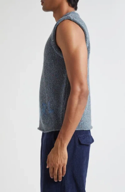 Erl Sleeveless V Neck Knit Vest With Texture In Blue