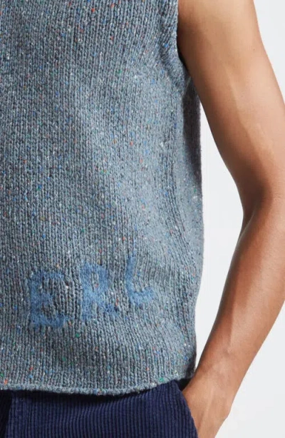 Erl Sleeveless V Neck Knit Vest With Texture In Blue