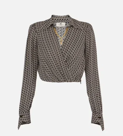 Elisabetta Franchi Cropped Wrap Front Shirt With Neckline Detail In Brown