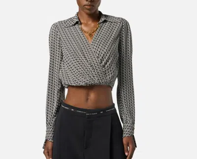Elisabetta Franchi Cropped Wrap Front Shirt With Neckline Detail In Brown