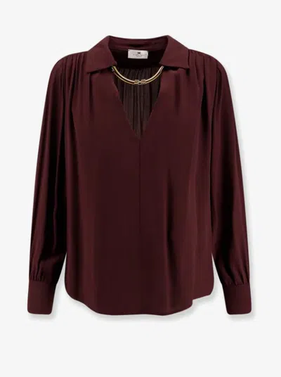 Elisabetta Franchi Logo Metal Detail Collar Shirt In Burgundy