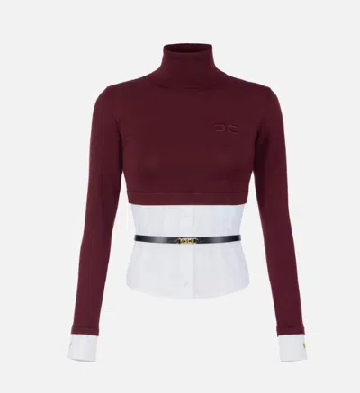 Elisabetta Franchi Sweater With Shirt Effect Bottom In Burgundy