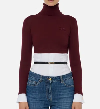 Elisabetta Franchi Sweater With Shirt Effect Bottom In Burgundy