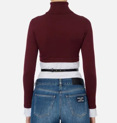 Elisabetta Franchi Sweater With Shirt Effect Bottom In Burgundy