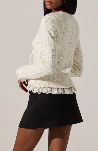 Astr Lacey Pointelle Tie-front Cardigan In Cream In White