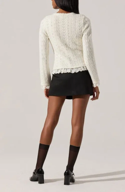 Astr Lacey Pointelle Tie-front Cardigan In Cream In White