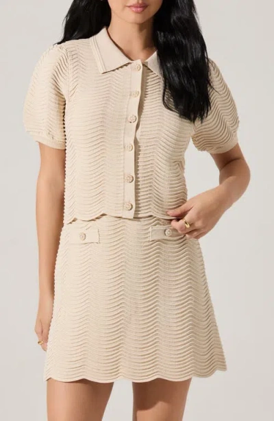 Astr The Label Perrine Short Sleeve Pointelle Cardigan In Neutral