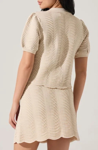 Astr The Label Perrine Short Sleeve Pointelle Cardigan In Neutral