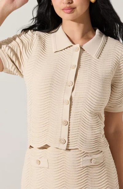 Astr The Label Perrine Short Sleeve Pointelle Cardigan In Neutral