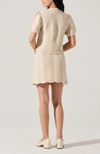Astr The Label Perrine Short Sleeve Pointelle Cardigan In Neutral