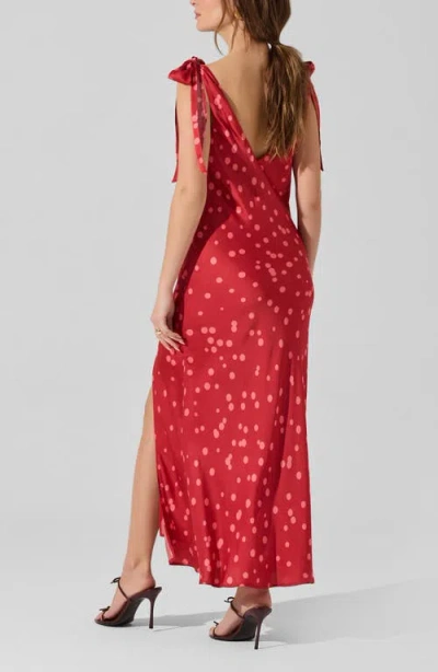 Astr Allexina Satin Cowl Neck Midi Dress In Red Polka Dot In Red