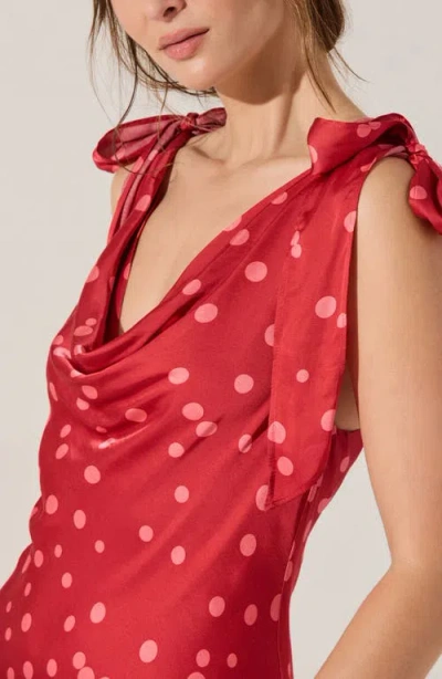 Astr Allexina Satin Cowl Neck Midi Dress In Red Polka Dot In Red