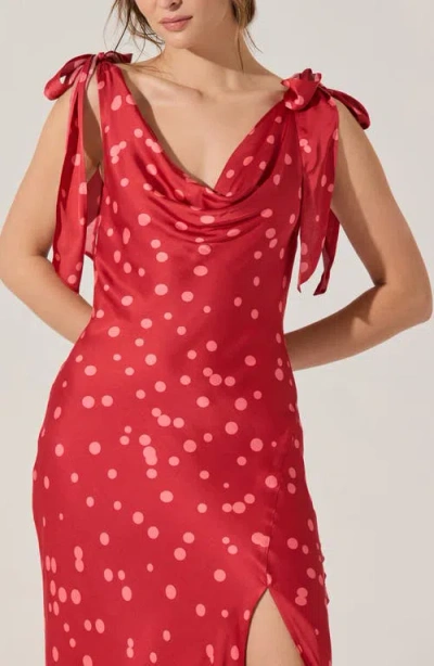 Astr Allexina Satin Cowl Neck Midi Dress In Red Polka Dot In Red