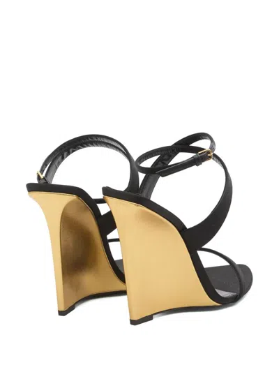 Saint Laurent Black Wedges With Criss-crossed Ankle Strap In Viscose And Silk Blend Woman In Multi