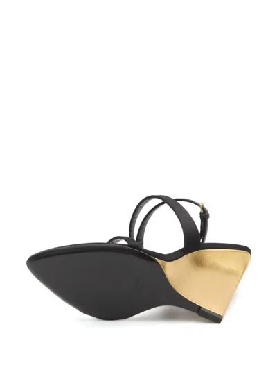 Saint Laurent Black Wedges With Criss-crossed Ankle Strap In Viscose And Silk Blend Woman In Multi