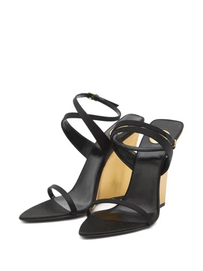 Saint Laurent Black Wedges With Criss-crossed Ankle Strap In Viscose And Silk Blend Woman In Multi