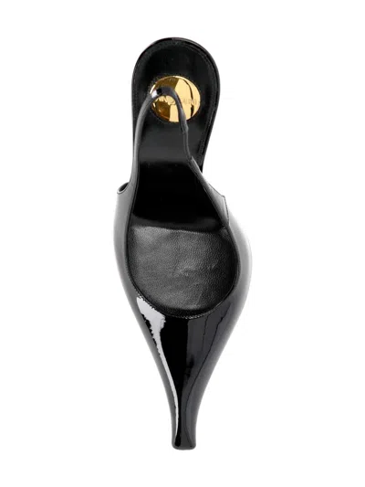 Saint Laurent Pointed Toe Glazed Leather Wedges With Transparent Heel In Black