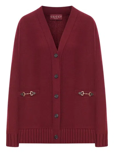 Gucci Wool And Cashmere V-necked Cardigan In Red