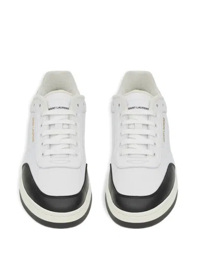 Saint Laurent Smooth Leather Sneakers Contrast Panel In White