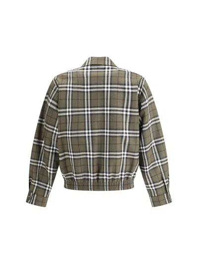 Burberry Men Check Pattern Wool Harrington Jacket In Gray