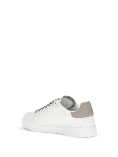 Dolce & Gabbana Black And Beige Low Top Sneakers With Logo Patch On The Side And Logo Lettering On The Tongue In Lea In White