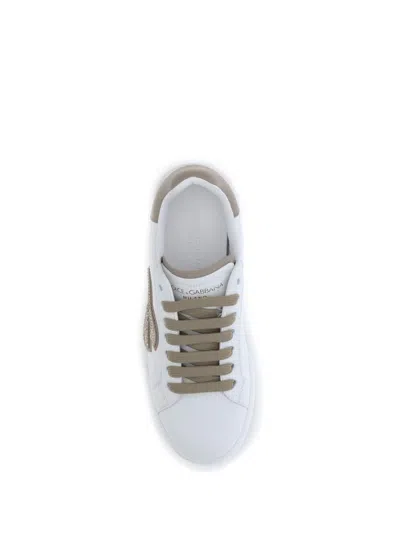 Dolce & Gabbana Black And Beige Low Top Sneakers With Logo Patch On The Side And Logo Lettering On The Tongue In Lea In White