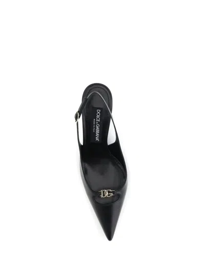 Dolce & Gabbana Pointed Toe Slingback High Heel Sandals In Black