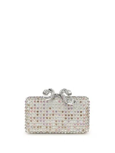 Self-portrait Crystal-embellished Bow-detail Clutch In Silver