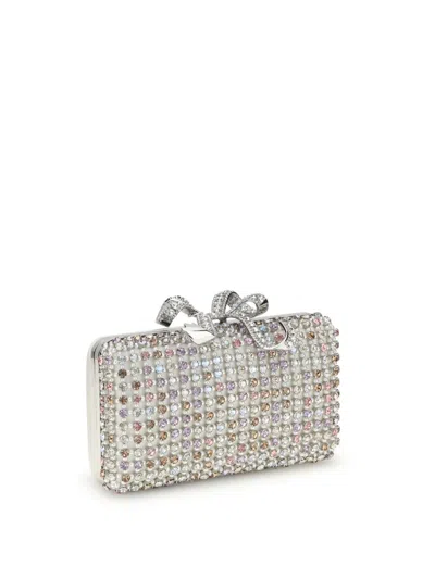 Self-portrait Crystal-embellished Bow-detail Clutch In Silver