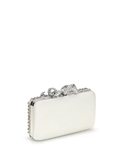 Self-portrait Crystal-embellished Bow-detail Clutch In Silver