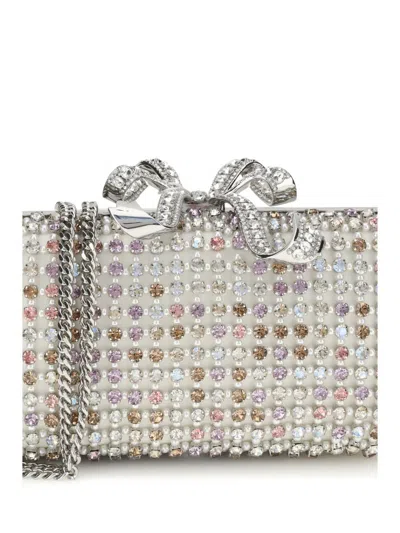 Self-portrait Crystal-embellished Bow-detail Clutch In Silver
