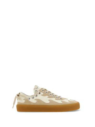 Bluemarble Wavy Applique Sneakers In Beige Leather In Brown