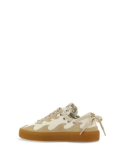 Bluemarble Wavy Applique Sneakers In Beige Leather In Brown