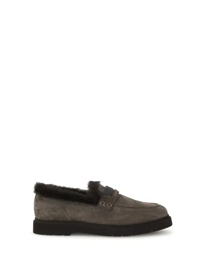 Brunello Cucinelli Women Furry Loafers In Gray