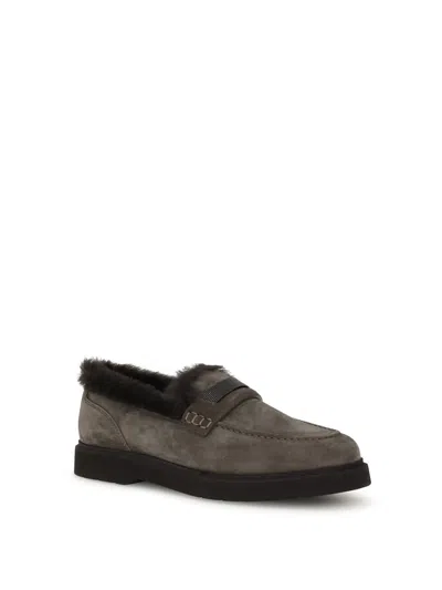 Brunello Cucinelli Women Furry Loafers In Gray