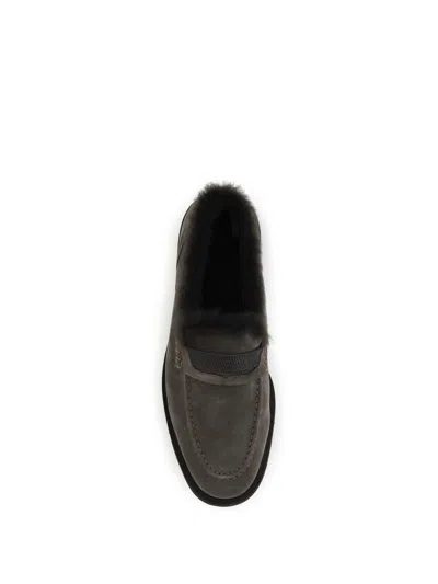 Brunello Cucinelli Women Furry Loafers In Gray