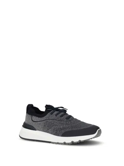 Brunello Cucinelli Runners In Techno Cotton Knit With Termonastrature Shoes In Black
