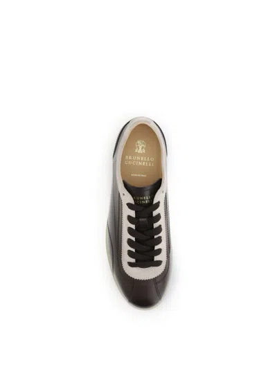 Brunello Cucinelli Men Calfskin And Suede Sneakers In Brown