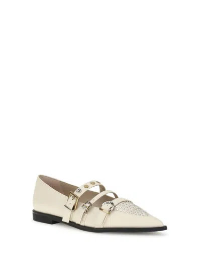 Pinko Buckle-embellished Pointed Ballet Flats In Sand