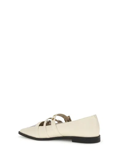Pinko Buckle-embellished Pointed Ballet Flats In Sand