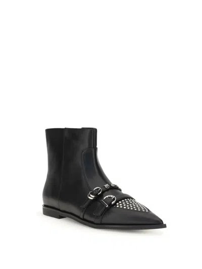 Pinko Leather Boots With Studs And Straps In Black