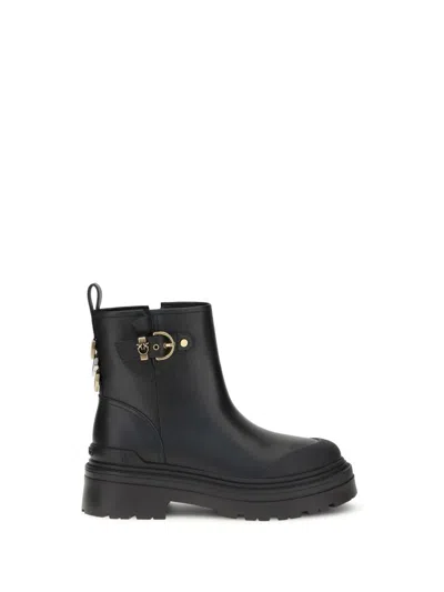 Pinko Leather Booties With Love Birds Logo In Black