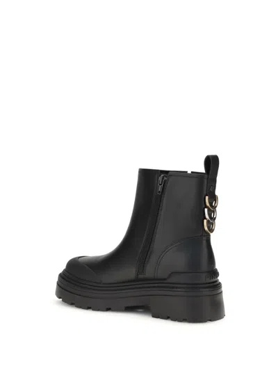 Pinko Leather Booties With Love Birds Logo In Black